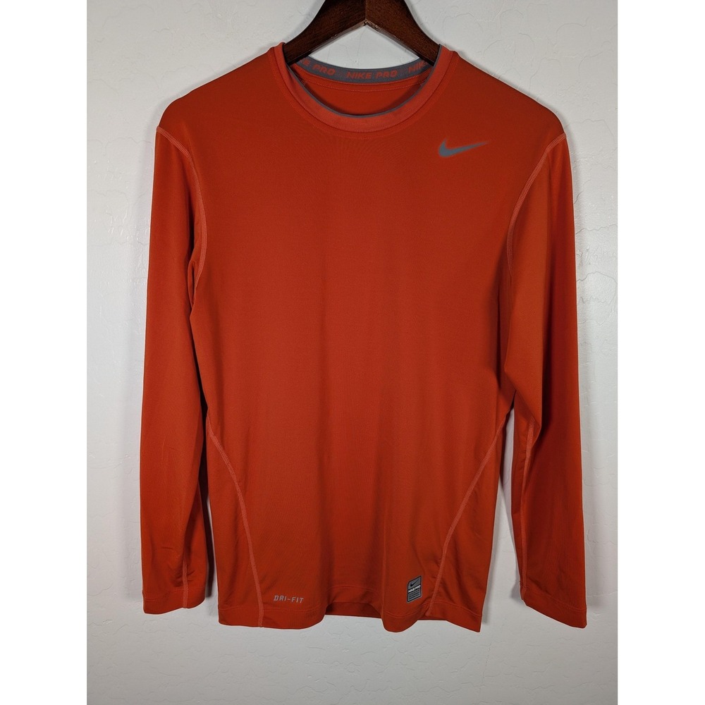 Nike Pro Dri-Fit Compression Shirt Womens Large Orange Long Sleeve Running Top